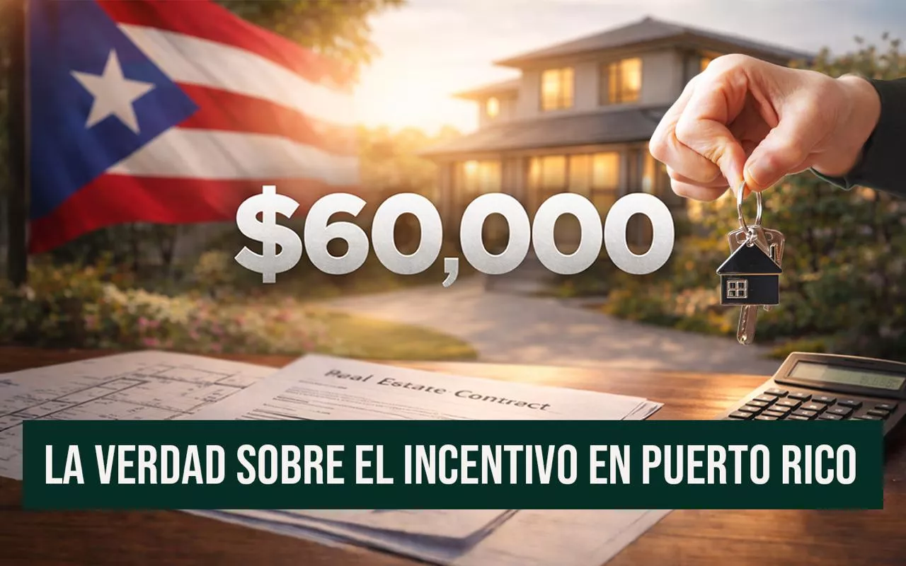Llaves de casa frente a vivienda en Puerto Rico con incentivo de 60000 dolares destacado